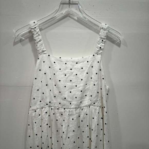 See U Soon Linen Tie-Back Polka Dot Ruffle Hem Midi Dress Size 2 White Black - Picture 2 of 7